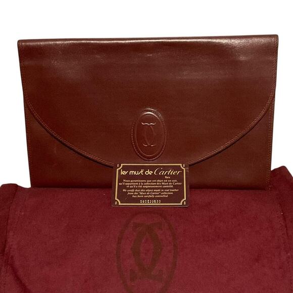Cartier Vintage Bordeaux Red Leather Clutch Bag W/ Card & Dust bag - Picture 13 of 13